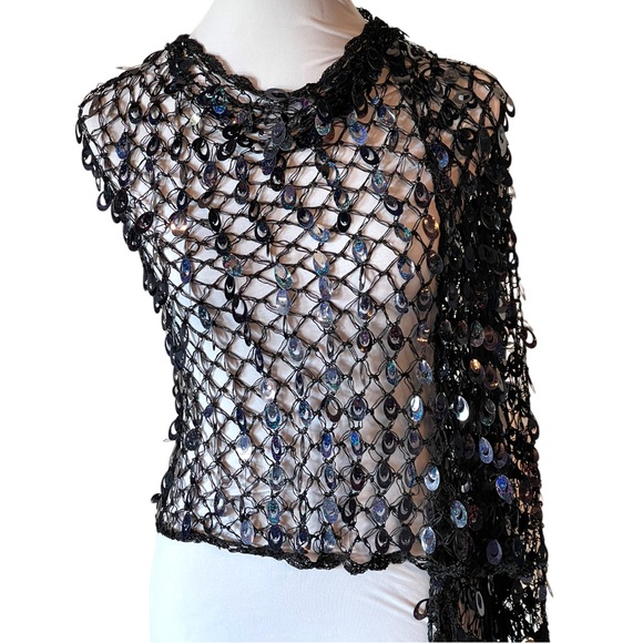 Black & Gold Full Sequin Evening Shawl Scarf - Picture 2 of 14